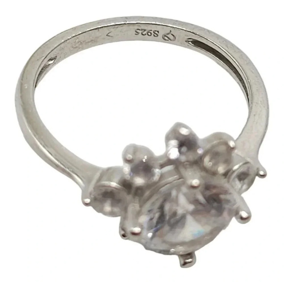 S925 Sterling Silver Cubic Zirconia Star Halo Cocktail Ring Vintage Size 5 - Picture 4 of 5